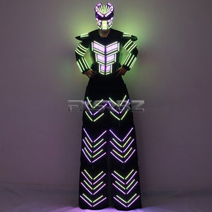 LED Robot Suit Clothes Kryoman Stilts Walker Luminous Costume High Heel Predator LED Robot Costume Laser Helmet