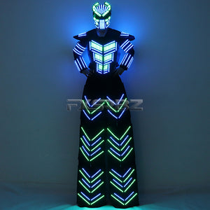 LED Robot Suit Clothes Kryoman Stilts Walker Luminous Costume High Heel Predator LED Robot Costume Laser Helmet