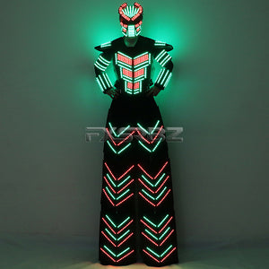 LED Robot Suit Clothes Kryoman Stilts Walker Luminous Costume High Heel Predator LED Robot Costume Laser Helmet
