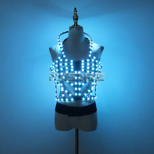 Full Color LED Cage Costumes Hollowed-Out Light Up Luminous Clothing LED Sexy Woman Ballet Rainbow Dress