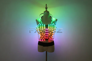 Full Color LED Cage Costumes Hollowed-Out Light Up Luminous Clothing LED Sexy Woman Ballet Rainbow Dress
