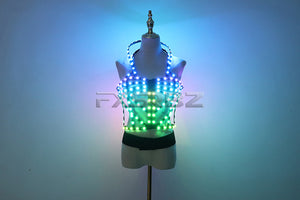 Full Color LED Cage Costumes Hollowed-Out Light Up Luminous Clothing LED Sexy Woman Ballet Rainbow Dress