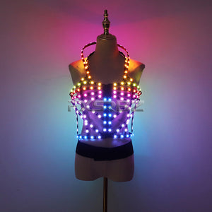 Full Color LED Cage Costumes Hollowed-Out Light Up Luminous Clothing LED Sexy Woman Ballet Rainbow Dress