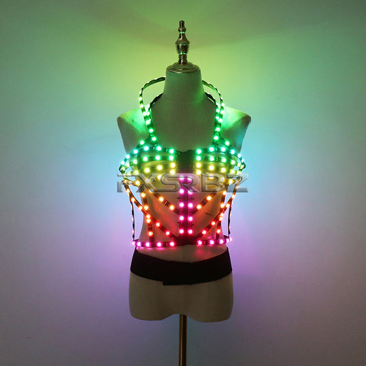 Full Color LED Cage Costumes Hollowed-Out Light Up Luminous Clothing LED Sexy Woman Ballet Rainbow Dress