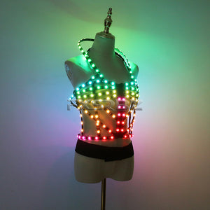 Full Color LED Cage Costumes Hollowed-Out Light Up Luminous Clothing LED Sexy Woman Ballet Rainbow Dress