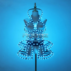 Full Color Digital LED Cage Clothing Suit Light Up Luminous Costumes Sexy Girl Tutu Ballet Dancing LED Hollowed-Out Dress