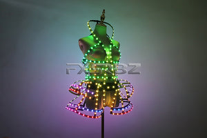 Full Color Digital LED Cage Clothing Suit Light Up Luminous Costumes Sexy Girl Tutu Ballet Dancing LED Hollowed-Out Dress