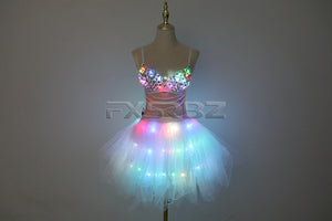 New LED Bra Tutu Skirt Colorful Flash Diamond Bra Belly Dance LED Skirt Christmas Dance Party Sexy Girl Light Up Costume