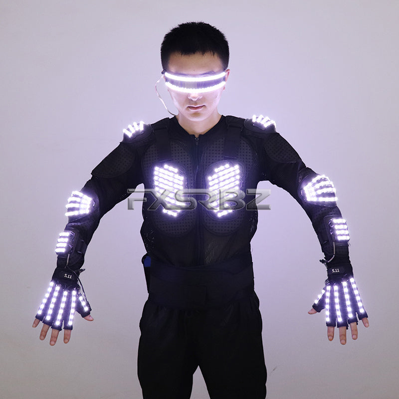 New LED Armor Luminous Jackets Costume Glowing Clothing Glove Glasses Dancing Performance LED Robot Suit