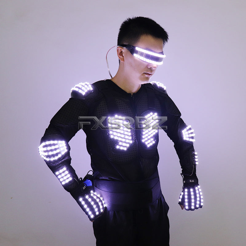 New LED Armor Luminous Jackets Costume Glowing Clothing Glove Glasses Dancing Performance LED Robot Suit