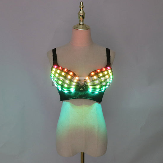 Full Color LED Bra Discolored Sexy Underwear Party Dress Belly Dance Light up Bra Luminous Costumes glowing bikini outfits