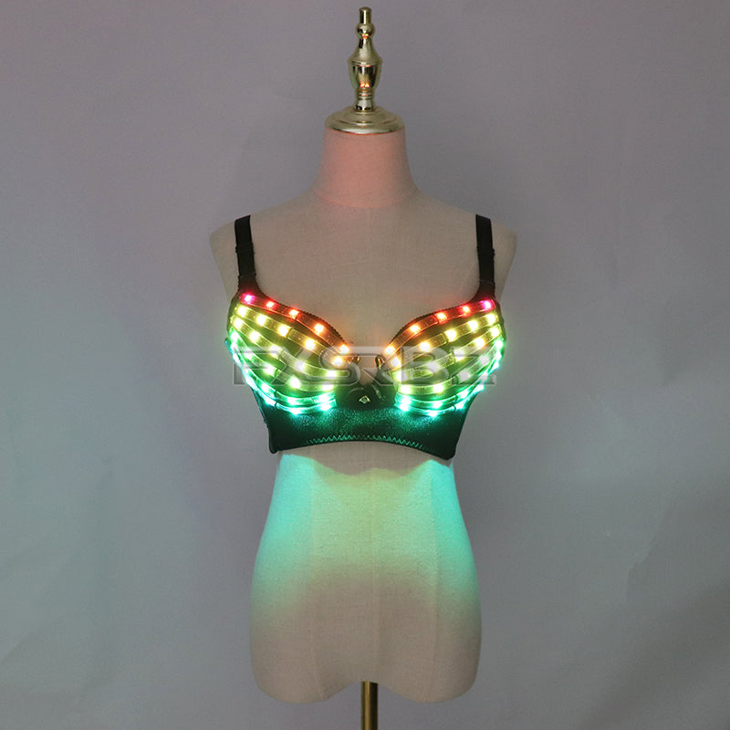 Full Color LED Bra Discolored Sexy Underwear Party Dress Belly Dance Light up Bra Luminous Costumes glowing bikini outfits