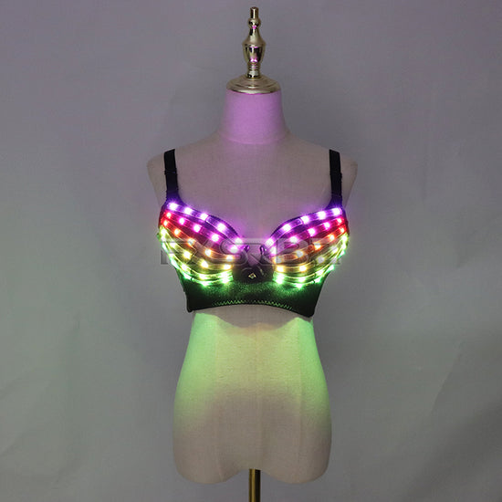 Full Color LED Bra Discolored Sexy Underwear Party Dress Belly Dance Light up Bra Luminous Costumes glowing bikini outfits