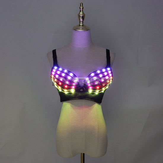 Full Color LED Bra Discolored Sexy Underwear Party Dress Belly Dance Light up Bra Luminous Costumes glowing bikini outfits