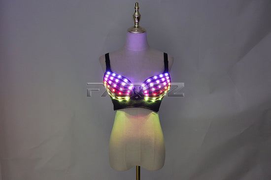 Full Color LED Bra Discolored Sexy Underwear Party Dress Belly Dance Light up Bra Luminous Costumes glowing bikini outfits