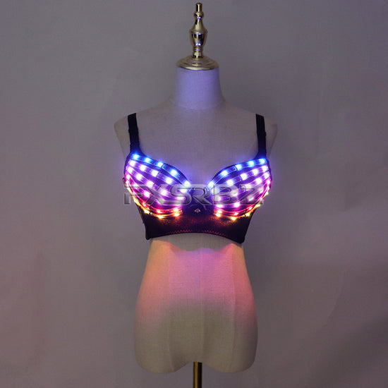 Full Color LED Bra Discolored Sexy Underwear Party Dress Belly Dance Light up Bra Luminous Costumes glowing bikini outfits