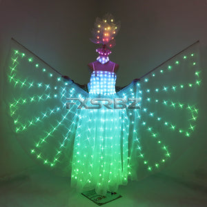 Full Color LED Wedding Dress Women Luminous Wings Suit Fluorescent Butterfly LED Skirt Ballet Wedding Performance Costumes