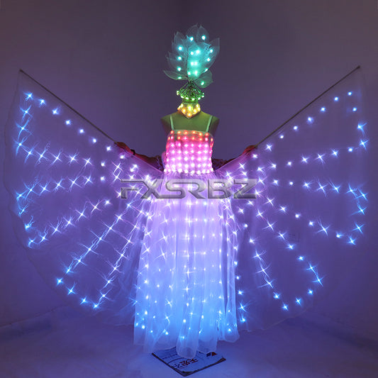 Full Color LED Wedding Dress Women Luminous Wings Suit Fluorescent Butterfly LED Skirt Ballet Wedding Performance Costumes