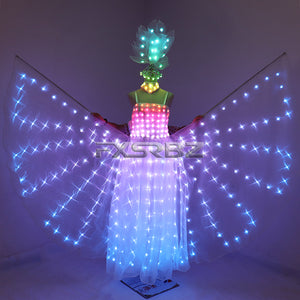 Full Color LED Wedding Dress Women Luminous Wings Suit Fluorescent Butterfly LED Skirt Ballet Wedding Performance Costumes