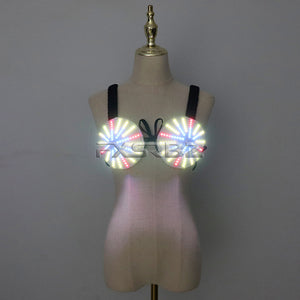 Pixel LED Bra Discolored Sexy Underwear Party Dress Belly Dance Light Up Bra Glowing Bikini Luminous Costumes Accessories