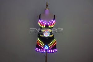 New LED Costume Light Up Sexy Lady Party Dance Bra With Belt DJ Nightclub Bar Glowing Clothing Stage Show Skirt Suits