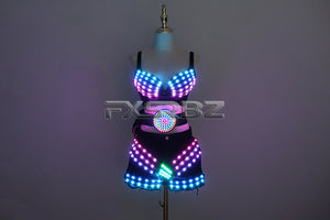New LED Costume Light Up Sexy Lady Party Dance Bra With Belt DJ Nightclub Bar Glowing Clothing Stage Show Skirt Suits