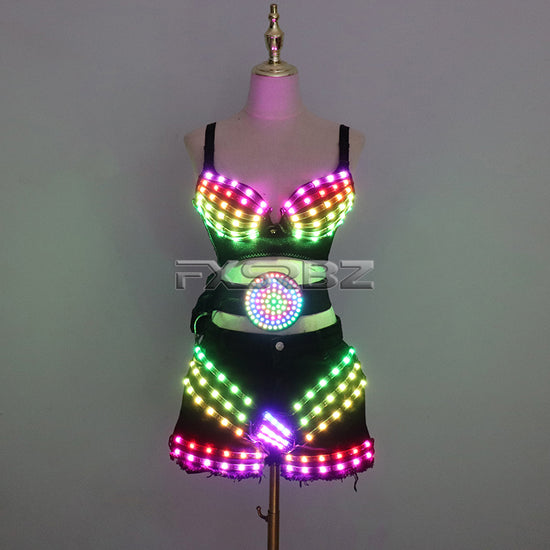 New LED Costume Light Up Sexy Lady Party Dance Bra With Belt DJ Nightclub Bar Glowing Clothing Stage Show Skirt Suits