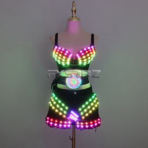 New LED Costume Light Up Sexy Lady Party Dance Bra With Belt DJ Nightclub Bar Glowing Clothing Stage Show Skirt Suits