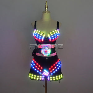 New LED Costume Light Up Sexy Lady Party Dance Bra With Belt DJ Nightclub Bar Glowing Clothing Stage Show Skirt Suits