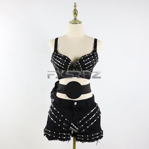 New LED Costume Light Up Sexy Lady Party Dance Bra With Belt DJ Nightclub Bar Glowing Clothing Stage Show Skirt Suits