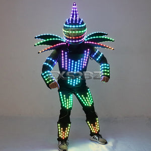 Pixel LED Robot Suit Stage Dance Costumes Christmas Halloween Party Light Up Jacket Colorful Lights Armor Clothing