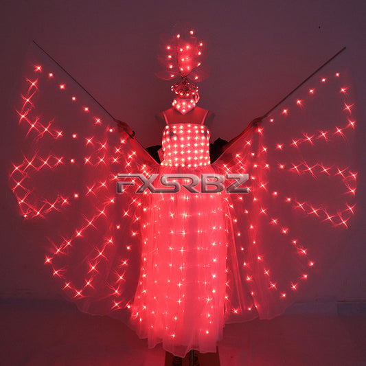 LED Wedding Dress Red Green Blue Yellow Pink Purple Light Up Fluorescent Butterfly Wings Women Luminous Ballet Skirt Costumes