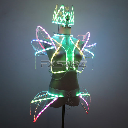 Full Color LED Costume Bar Nightclub Show Light Up Cage Clothing Sexy Girl Tutu Ballet Dancing LED Hollowed-Out Dress