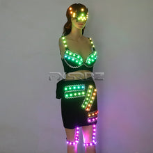 Load image into Gallery viewer, Full Color LED Costume Sexy Woman Luminous Dress Pole Dance Glowing Clothes Masked Stripper Outfits DJ DS Light Up Bra Suits
