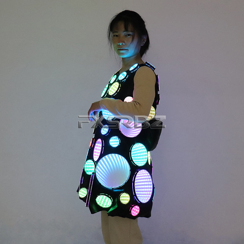 Full Color Pixel LED Costume Infinity Mirror Light Up Clothing Bar Party Dance Show Glowing Tunnel Lights Dress Skirt Suit