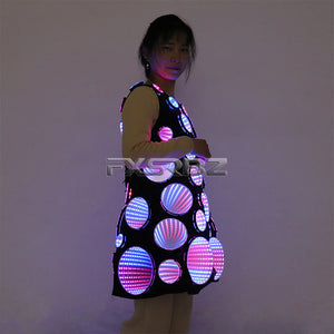 Full Color Pixel LED Costume Infinity Mirror Light Up Clothing Bar Party Dance Show Glowing Tunnel Lights Dress Skirt Suit