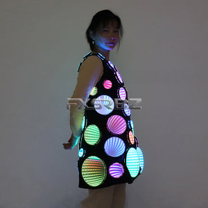 Full Color Pixel LED Costume Infinity Mirror Light Up Clothing Bar Party Dance Show Glowing Tunnel Lights Dress Skirt Suit