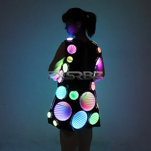 Full Color Pixel LED Costume Infinity Mirror Light Up Clothing Bar Party Dance Show Glowing Tunnel Lights Dress Skirt Suit