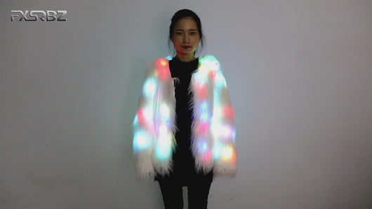 LED Coat Women Faux Fur Light Up Costumes Christmas Jacket Shiny Overcoat Winter Warm Party Club Outwear