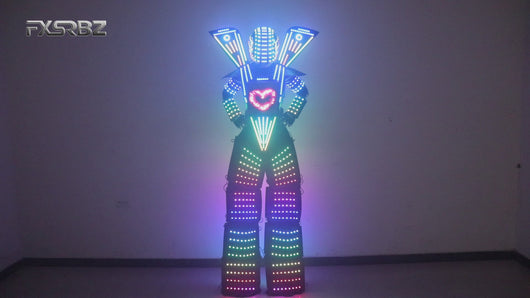 Full Color Smart Pixels LED Robot Suit Costume Light Up Stilts Walker Clothing Luminous Jacket chest display Helmet Laser Gloves